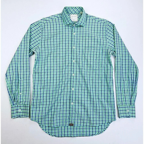 Billy Reid Standard Cut Size Small Men's Green Blue White Check Spread Collar - Picture 5 of 11